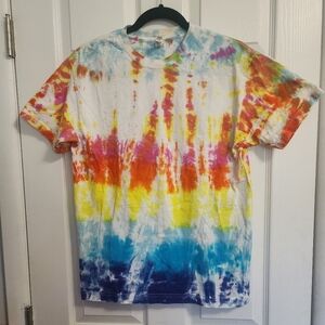 Custom Vertical Accordion Tie dye tee Rainbow M (Sku A12)